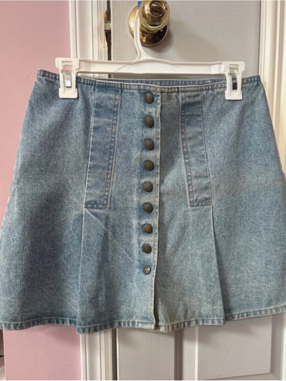 Vintage Light Blue Denim Button-Front Mini Skirt, size 9/10